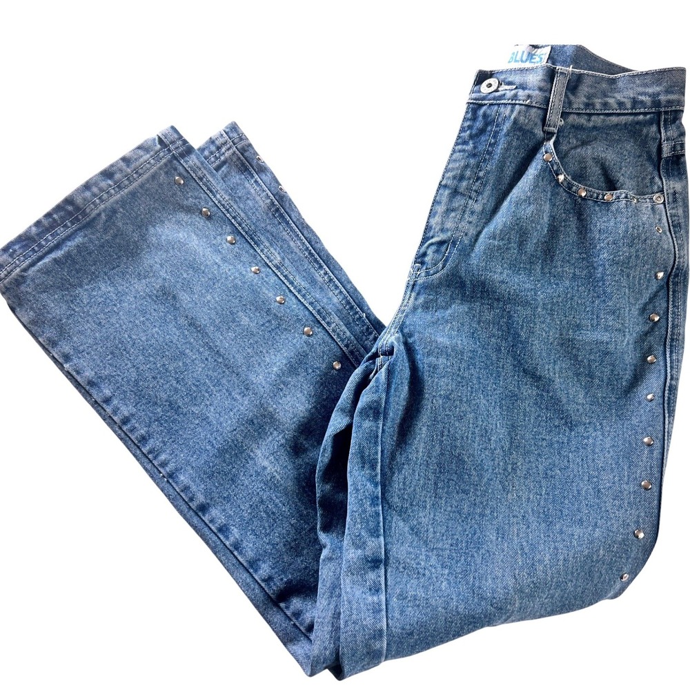 L.A. Blues Studded Jeans Women 6 Blue Excellent High Rise Straight Leg Vintage